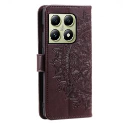 Kryty na mobil | Peňaženkové puzdro Embossing Pattern Mandala Flower hnedé – Xiaomi 14T | Kryty na mobil
