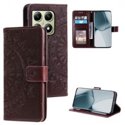 Kryty na mobil | Peňaženkové puzdro Embossing Pattern Mandala Flower hnedé – Xiaomi 14T | Kryty na mobil