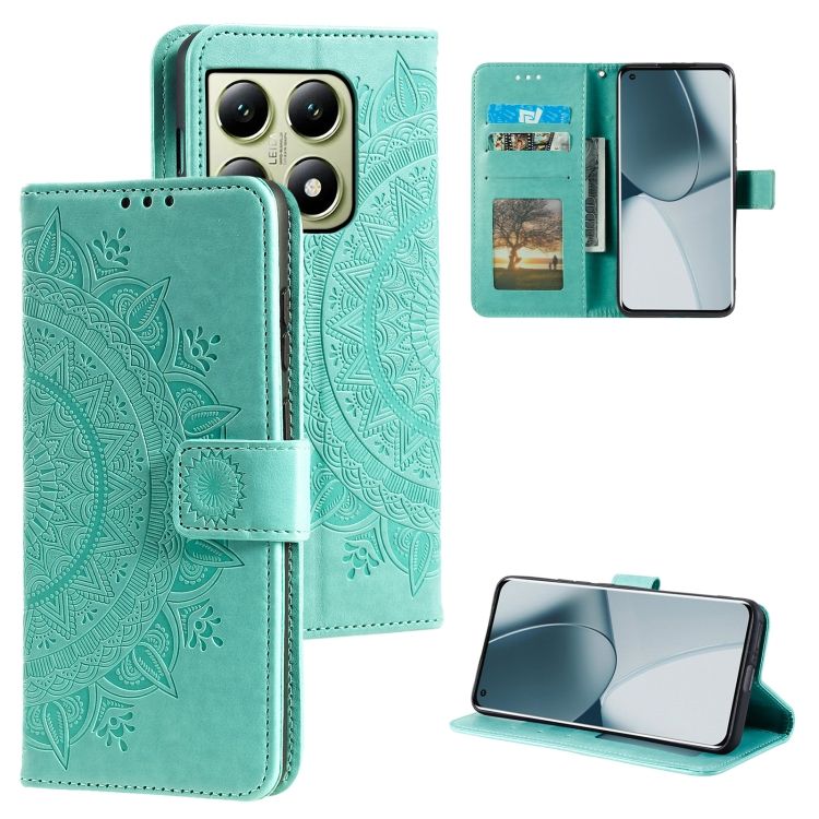 Peňaženkové puzdro Embossing Pattern Mandala Flower zelené – Xiaomi 14T Pro | Kryty na mobil Kryty na mobil | Peňaženkové puzdro Embossing Pattern Mandala Flower zelené – Xiaomi 14T Pro | Kryty na mobil