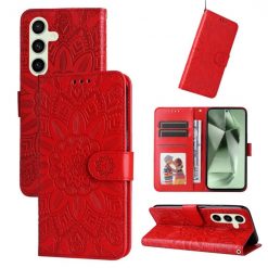 Kryty na mobil | Peňaženkové puzdro Embossing Pattern Slnečnica červené – Samsung Galaxy S24 FE | Kryty na mobil