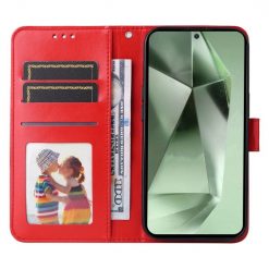 Kryty na mobil | Peňaženkové puzdro Embossing Pattern Slnečnica červené – Samsung Galaxy S24 FE | Kryty na mobil
