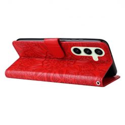 Kryty na mobil | Peňaženkové puzdro Embossing Pattern Slnečnica červené – Samsung Galaxy S24 FE | Kryty na mobil