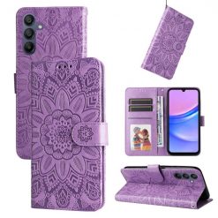 Kryty na mobil | Samsung Galaxy A16 4G/5G / Samsung Galaxy A17 5G Peňaženkové puzdro Embossing Pattern Slnečnica fialové | Kryty na mobil
