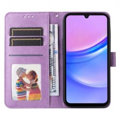 Kryty na mobil | Samsung Galaxy A16 4G/5G / Samsung Galaxy A17 5G Peňaženkové puzdro Embossing Pattern Slnečnica fialové | Kryty na mobil