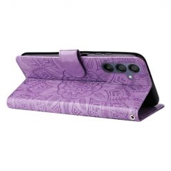 Kryty na mobil | Samsung Galaxy A16 4G/5G / Samsung Galaxy A17 5G Peňaženkové puzdro Embossing Pattern Slnečnica fialové | Kryty na mobil
