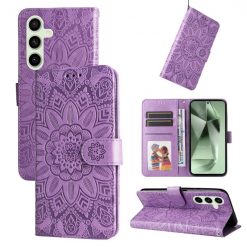 Kryty na mobil | Peňaženkové puzdro Embossing Pattern Slnečnica fialové – Samsung Galaxy S24 FE | Kryty na mobil