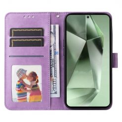 Kryty na mobil | Peňaženkové puzdro Embossing Pattern Slnečnica fialové – Samsung Galaxy S24 FE | Kryty na mobil