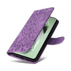Kryty na mobil | Peňaženkové puzdro Embossing Pattern Slnečnica fialové – Samsung Galaxy S24 FE | Kryty na mobil