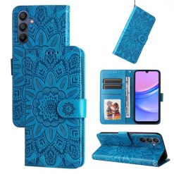 Kryty na mobil | Samsung Galaxy A16 4G/5G / Samsung Galaxy A17 5G Peňaženkové puzdro Embossing Pattern Slnečnica modré | Kryty na mobil