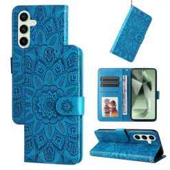 Kryty na mobil | Peňaženkové puzdro Embossing Pattern Slnečnica modré – Samsung Galaxy S24 FE | Kryty na mobil
