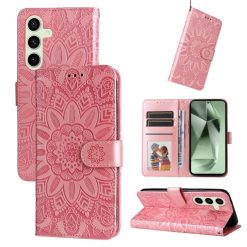 Kryty na mobil | Peňaženkové puzdro Embossing Pattern Slnečnica ružové – Samsung Galaxy S24 FE | Kryty na mobil