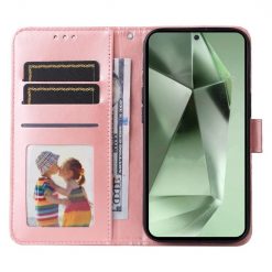 Kryty na mobil | Peňaženkové puzdro Embossing Pattern Slnečnica ružové – Samsung Galaxy S24 FE | Kryty na mobil