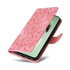 Kryty na mobil | Peňaženkové puzdro Embossing Pattern Slnečnica ružové – Samsung Galaxy S24 FE | Kryty na mobil