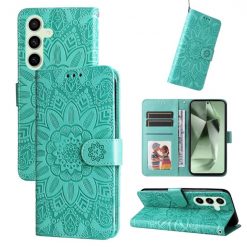 Kryty na mobil | Peňaženkové puzdro Embossing Pattern Slnečnica zelené – Samsung Galaxy S24 FE | Kryty na mobil