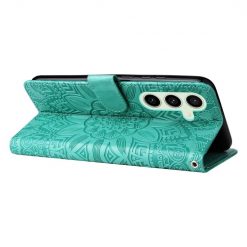 Kryty na mobil | Peňaženkové puzdro Embossing Pattern Slnečnica zelené – Samsung Galaxy S24 FE | Kryty na mobil