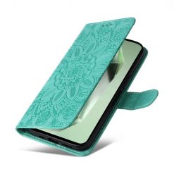 Kryty na mobil | Peňaženkové puzdro Embossing Pattern Slnečnica zelené – Samsung Galaxy S24 FE | Kryty na mobil