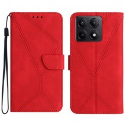 Peňaženkové puzdro Embossing Pattern Stitchy case červené – Xiaomi 14T Pro