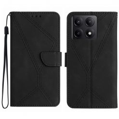 Peňaženkové puzdro Embossing Pattern Stitchy case čierne – Xiaomi 14T Pro