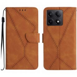 Peňaženkové puzdro Embossing Pattern Stitchy case hnedé – Xiaomi 14T Pro