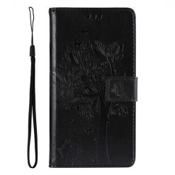Peňaženkové puzdro Embossing Pattern Strom a mačka čierne – Xiaomi Redmi 14C / Poco C75