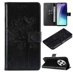 Kryty na mobil | Peňaženkové puzdro Embossing Pattern Strom a mačka čierne – Xiaomi Redmi 14C / Poco C75 | Kryty na mobil