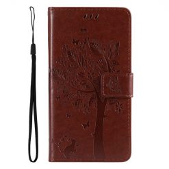 Peňaženkové puzdro Embossing Pattern Strom a mačka hnedé – Xiaomi Redmi 14C / Poco C75