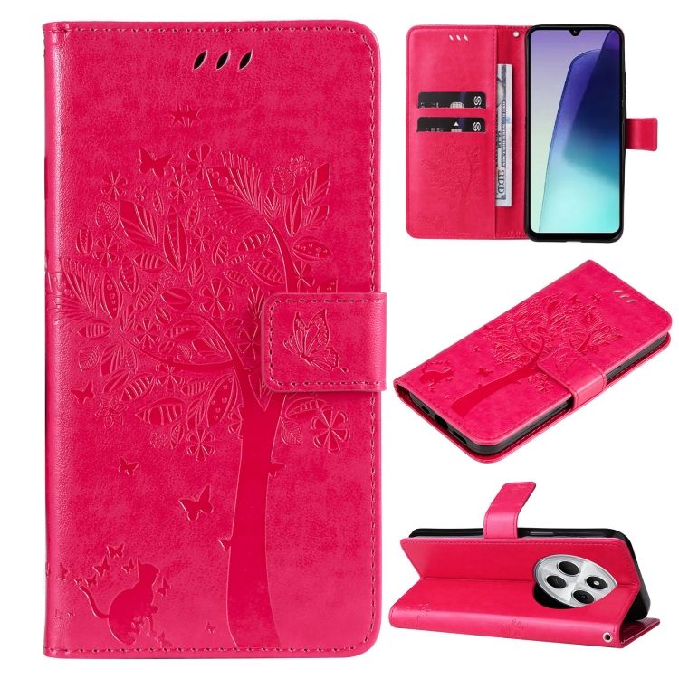 Peňaženkové puzdro Embossing Pattern Strom a mačka tmavoružové – Xiaomi Redmi 14C / Poco C75 | Kryty na mobil Kryty na mobil | Peňaženkové puzdro Embossing Pattern Strom a mačka tmavoružové – Xiaomi Redmi 14C / Poco C75 | Kryty na mobil