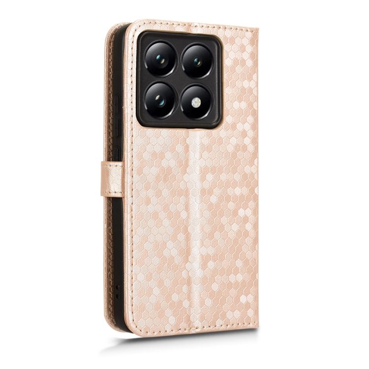 Peňaženkové puzdro Honeycomb Dot Texture Case zlaté – Xiaomi 14T | Kryty na mobil Kryty na mobil | Peňaženkové puzdro Honeycomb Dot Texture Case zlaté – Xiaomi 14T | Kryty na mobil