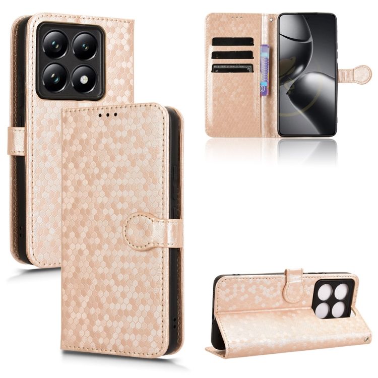 Peňaženkové puzdro Honeycomb Dot Texture Case zlaté – Xiaomi 14T | Kryty na mobil Kryty na mobil | Peňaženkové puzdro Honeycomb Dot Texture Case zlaté – Xiaomi 14T | Kryty na mobil
