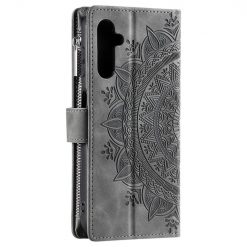 Kryty na mobil | Samsung Galaxy A16 4G/5G Peňaženkové puzdro Mandala zip case sivé | Kryty na mobil