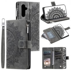 Samsung Galaxy A16 4G/5G Peňaženkové puzdro Mandala zip case sivé
