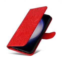 Kryty na mobil | Peňaženkové puzdro Embossing Pattern Slnečnica červené – Samsung Galaxy S25 | Kryty na mobil