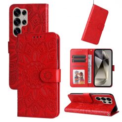Peňaženkové puzdro Embossing Pattern Slnečnica červené – Samsung Galaxy S25 Ultra | Kryty na mobil Kryty na mobil | Peňaženkové puzdro Embossing Pattern Slnečnica červené – Samsung Galaxy S25 Ultra | Kryty na mobil