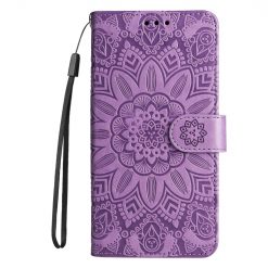 Kryty na mobil | Peňaženkové puzdro Embossing Pattern Slnečnica fialové – Samsung Galaxy S25+ (S25 Plus) | Kryty na mobil