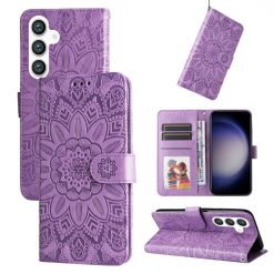 Kryty na mobil | Peňaženkové puzdro Embossing Pattern Slnečnica fialové – Samsung Galaxy S25+ (S25 Plus) | Kryty na mobil