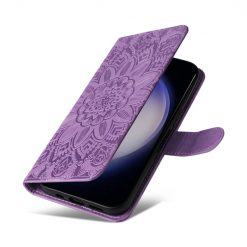 Kryty na mobil | Peňaženkové puzdro Embossing Pattern Slnečnica fialové – Samsung Galaxy S25+ (S25 Plus) | Kryty na mobil