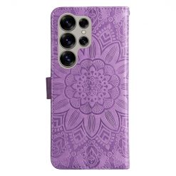 Kryty na mobil | Peňaženkové puzdro Embossing Pattern Slnečnica fialové – Samsung Galaxy S25 Ultra | Kryty na mobil