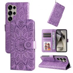 Kryty na mobil | Peňaženkové puzdro Embossing Pattern Slnečnica fialové – Samsung Galaxy S25 Ultra | Kryty na mobil