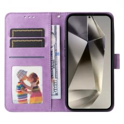 Kryty na mobil | Peňaženkové puzdro Embossing Pattern Slnečnica fialové – Samsung Galaxy S25 Ultra | Kryty na mobil