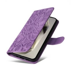 Kryty na mobil | Peňaženkové puzdro Embossing Pattern Slnečnica fialové – Samsung Galaxy S25 Ultra | Kryty na mobil