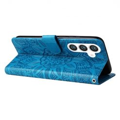 Kryty na mobil | Peňaženkové puzdro Embossing Pattern Slnečnica modré – Samsung Galaxy S25+ (S25 Plus) | Kryty na mobil