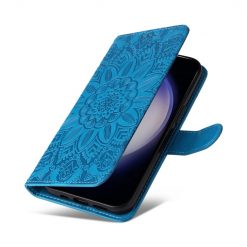 Kryty na mobil | Peňaženkové puzdro Embossing Pattern Slnečnica modré – Samsung Galaxy S25+ (S25 Plus) | Kryty na mobil