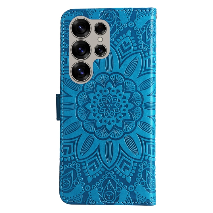 Peňaženkové puzdro Embossing Pattern Slnečnica modré – Samsung Galaxy S25 Ultra | Kryty na mobil Kryty na mobil | Peňaženkové puzdro Embossing Pattern Slnečnica modré – Samsung Galaxy S25 Ultra | Kryty na mobil