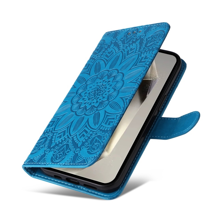 Peňaženkové puzdro Embossing Pattern Slnečnica modré – Samsung Galaxy S25 Ultra | Kryty na mobil Kryty na mobil | Peňaženkové puzdro Embossing Pattern Slnečnica modré – Samsung Galaxy S25 Ultra | Kryty na mobil