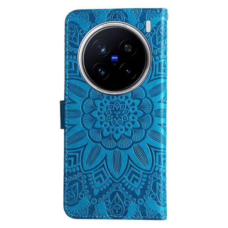 Peňaženkové puzdro Embossing Pattern Slnečnica modré – Vivo X200 Pro | Kryty na mobil Kryty na mobil | Peňaženkové puzdro Embossing Pattern Slnečnica modré – Vivo X200 Pro | Kryty na mobil