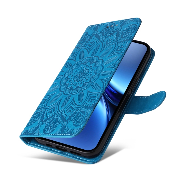 Peňaženkové puzdro Embossing Pattern Slnečnica modré – Vivo X200 Pro | Kryty na mobil Kryty na mobil | Peňaženkové puzdro Embossing Pattern Slnečnica modré – Vivo X200 Pro | Kryty na mobil