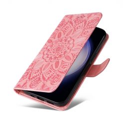 Kryty na mobil | Peňaženkové puzdro Embossing Pattern Slnečnica ružové – Samsung Galaxy S25+ (S25 Plus) | Kryty na mobil