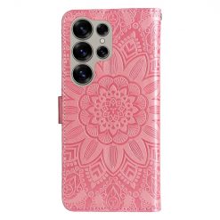 Kryty na mobil | Peňaženkové puzdro Embossing Pattern Slnečnica ružové – Samsung Galaxy S25 Ultra | Kryty na mobil