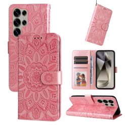 Kryty na mobil | Peňaženkové puzdro Embossing Pattern Slnečnica ružové – Samsung Galaxy S25 Ultra | Kryty na mobil