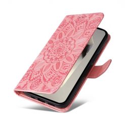 Kryty na mobil | Peňaženkové puzdro Embossing Pattern Slnečnica ružové – Samsung Galaxy S25 Ultra | Kryty na mobil
